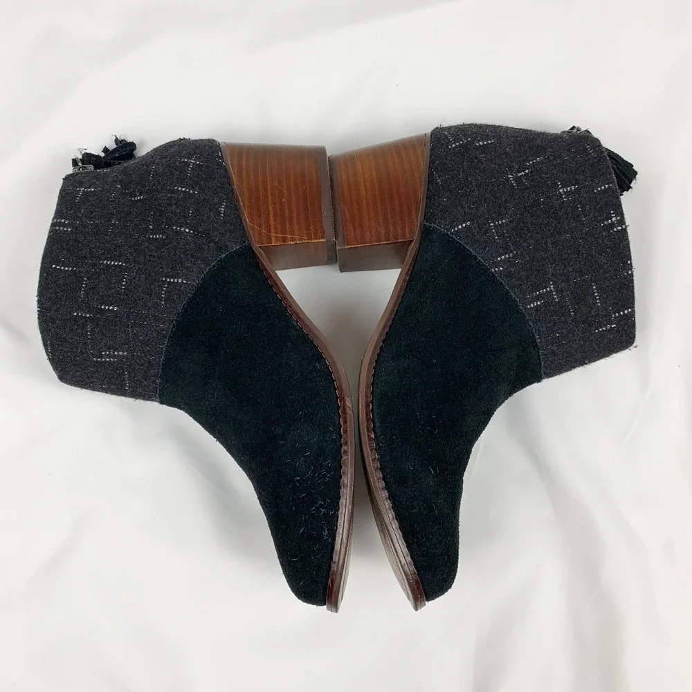 Toms Black Suede and Charcoal Tweed Ankle Booties